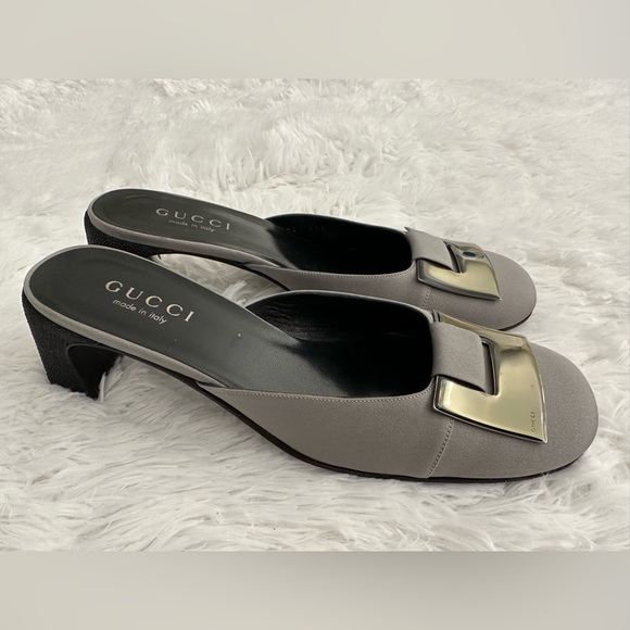 Authentic GUCCI Mule Slides Kitten Stingray Heel Shoes 7.5‎ 7 1/2